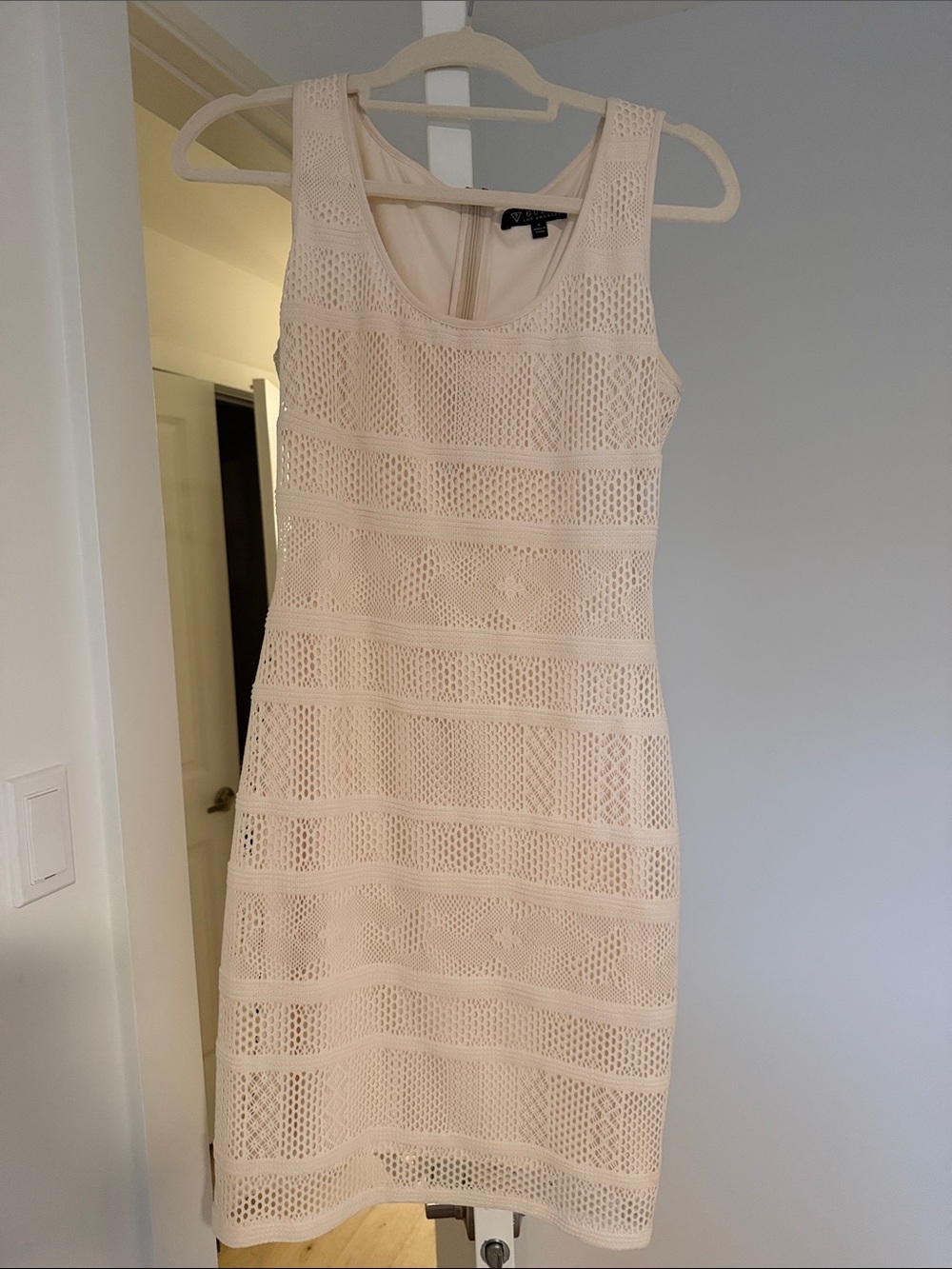 Guess Cream Crochet Sheath Mini Dress